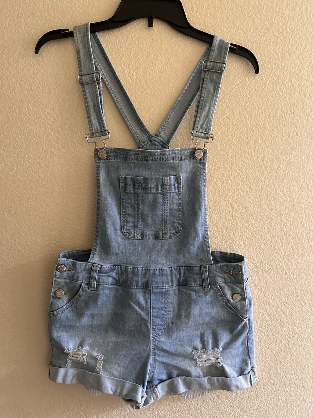 Wax Jeans Womens Small Denim Overall Shorts Light Wash Cuffed Stretchy Comfy